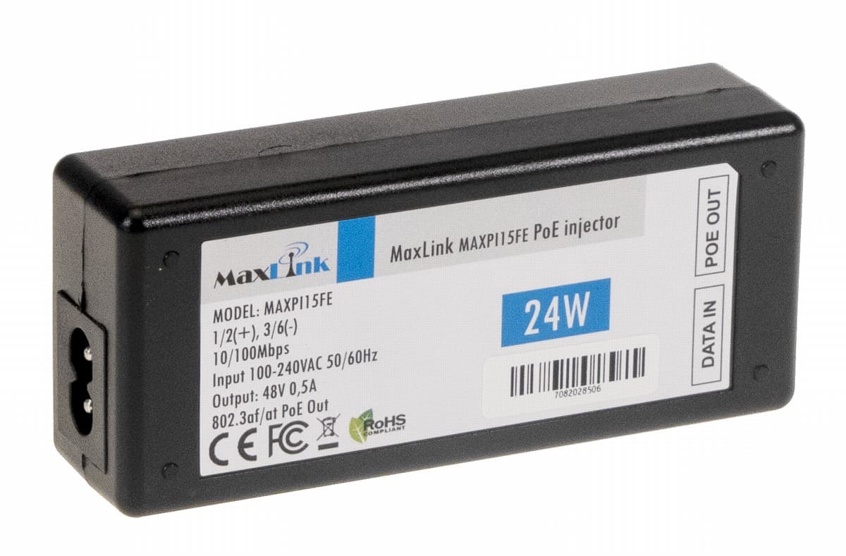MaxLink PI15FE PoE injektor - 802.3af, 24W, 10/100Mbps