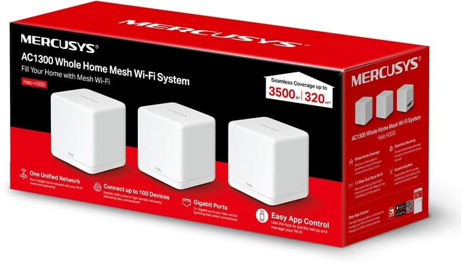 MERCUSYS Halo H30G(3-pack), Halo Mesh WiFi system