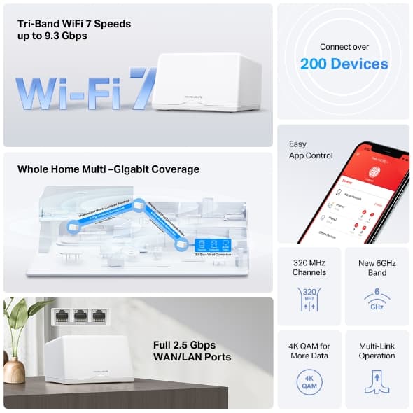 MERCUSYS Halo H47BE, Halo Mesh Wi-Fi 7 system, 2 pack