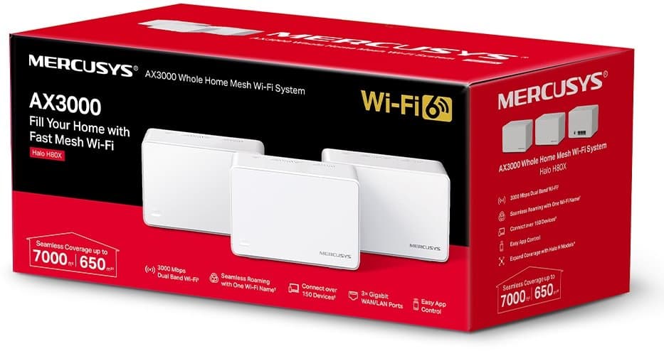 MERCUSYS Halo H80X(3-pack), Halo Mesh WiFi6 system