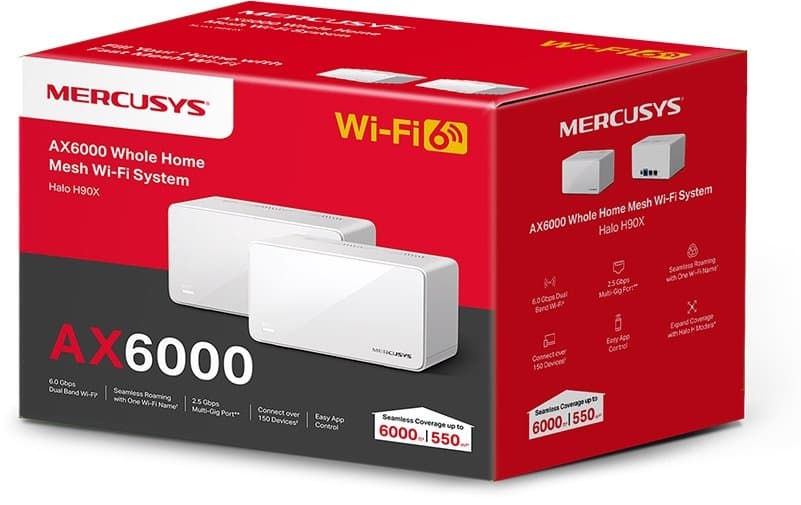 MERCUSYS Halo H90X(2-pack), Halo AX6000 Mesh WiFi6 system