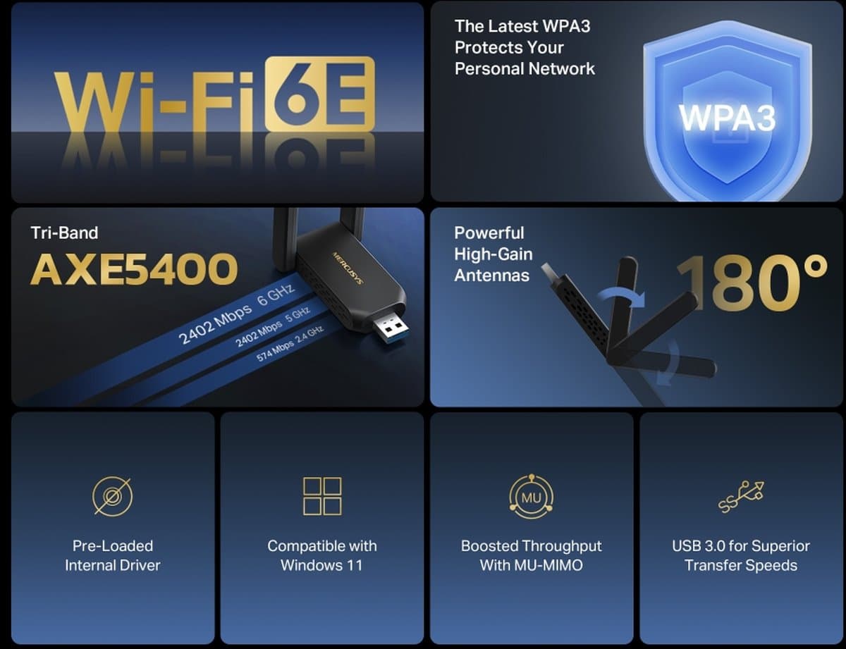MERCUSYS MA86XH Tri-Band Wi-Fi 6E USB adaptér