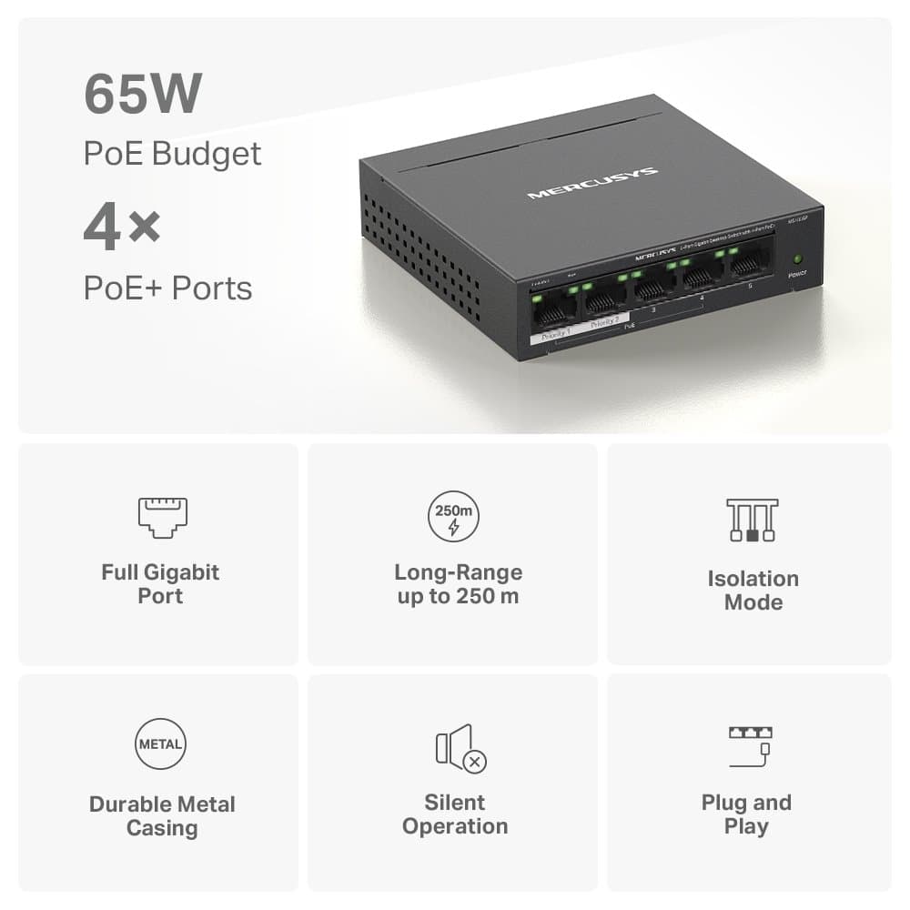 MERCUSYS MS105GP Gigabitový PoE switch, 4x POE