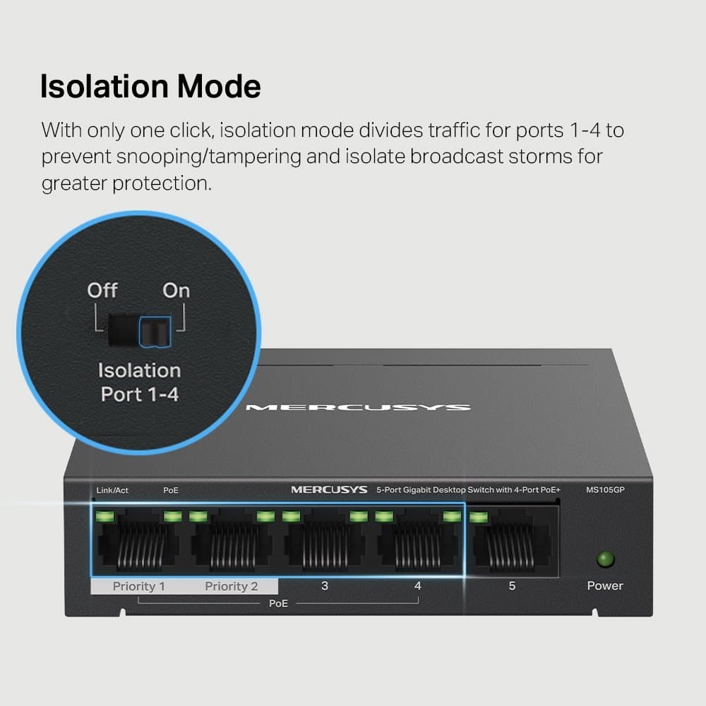 MERCUSYS MS105GP Gigabitový PoE switch, 4x POE