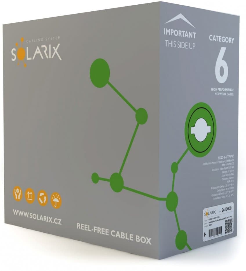 Solarix instalační kabel CAT6 UTP PVC 305m box