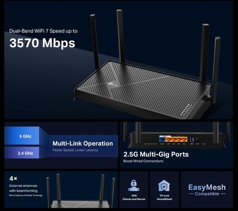 TP-Link Archer BE230, Dual-Band Wi-Fi 7 router