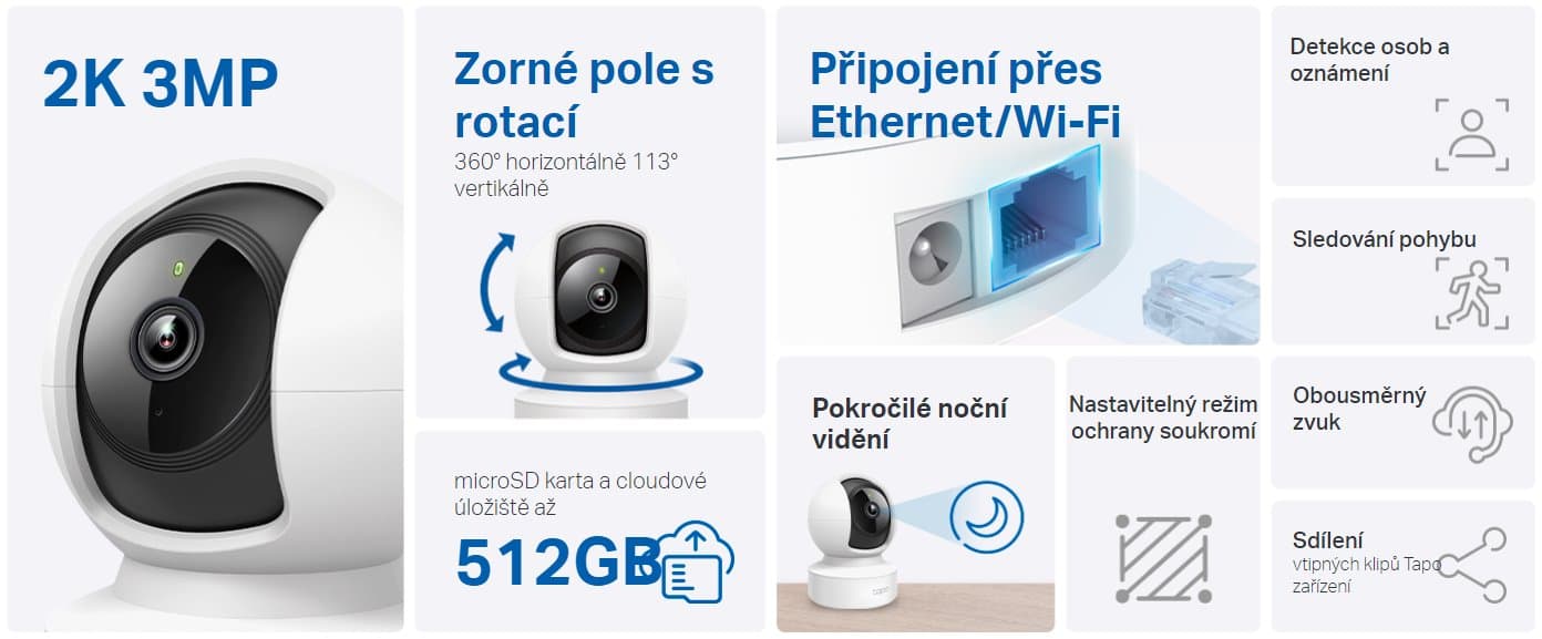 TP-Link Tapo C212 - IP kamera s naklápěním a WiFi, 3MP