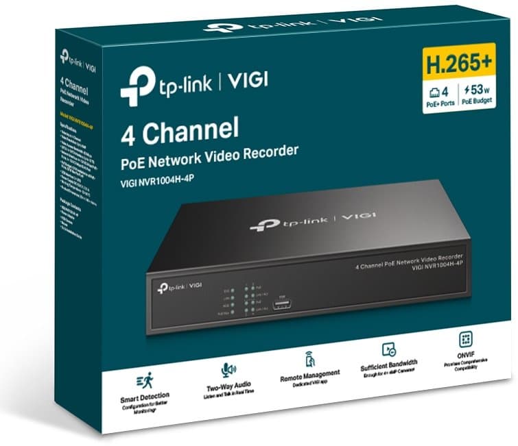 TP-Link VIGI NVR1004H-4P - NVR, 4 kanály, 4x PoE
