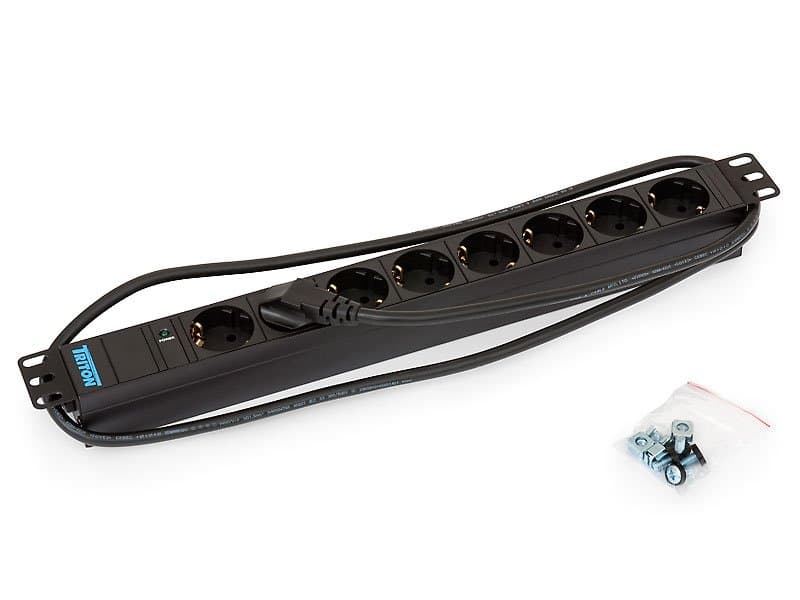 TRITON 19" rozvodný panel 8x230V DIN- 2m, kontrolka, černý