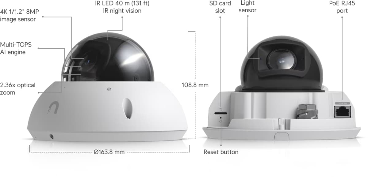 Ubiquiti G6 Pro Dome, 8MP IP Kamera, Bílá