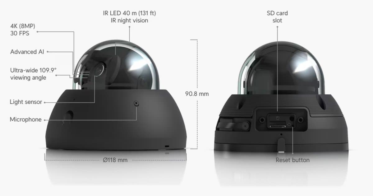 Ubiquiti UVC-AI-Dome-B - AI Dome PoE kamera, 8MP, černá
