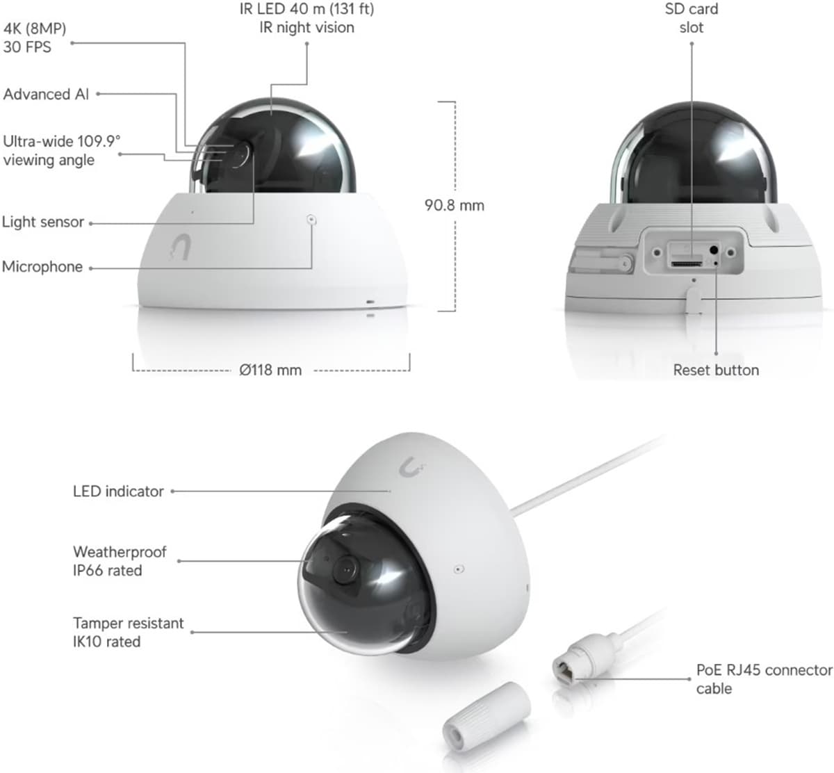 Ubiquiti UVC-AI-Dome-W - AI Dome PoE kamera, 8MP, bílá
