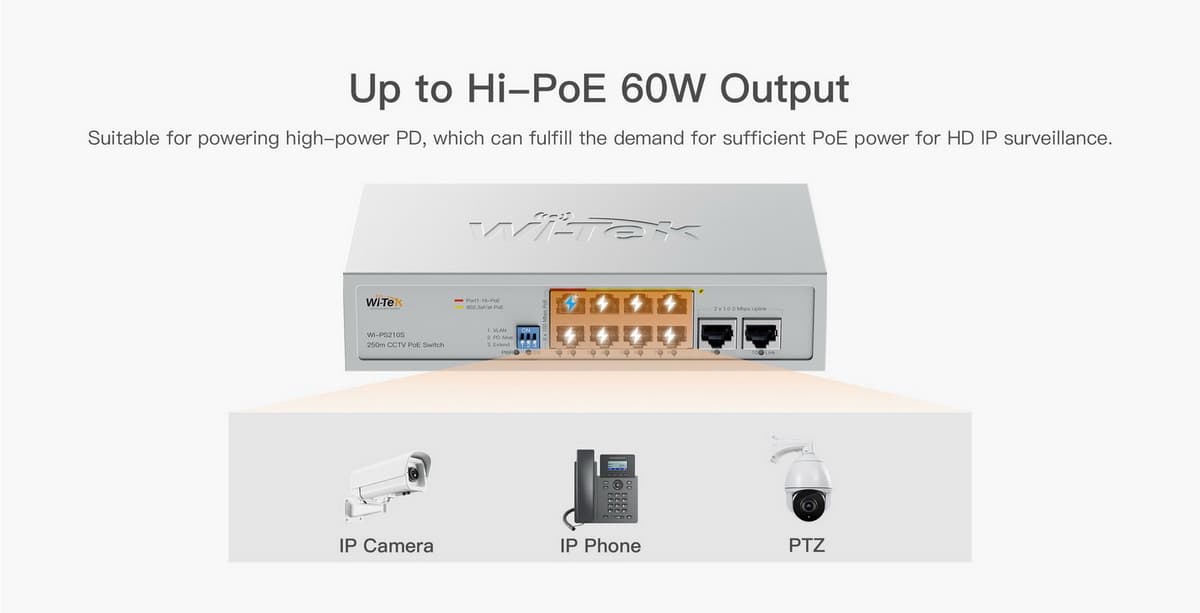 Wi-Tek WI-PS210S (V2) PoE switch, 8x PoE