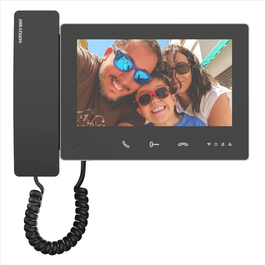 Hikvision DS-KH7300EY-WTHE2 - 2-žilový 7" IP dotykový monitor se sluchátkem, WiFi, černý