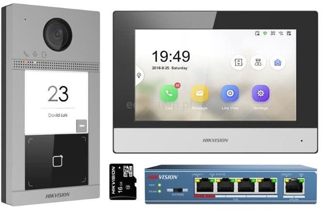 Hikvision DS-KIS604-S(C) sada IP interkomu se switchem a microSD kartou