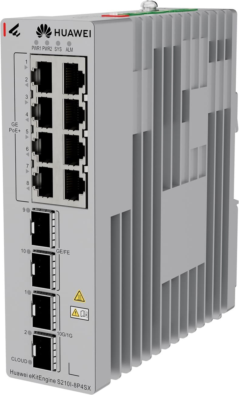 Huawei S210I-8P4SX Gigabitový PoE smart průmyslový switch, 2x SFP, 2x SFP+, redundantní napájení
