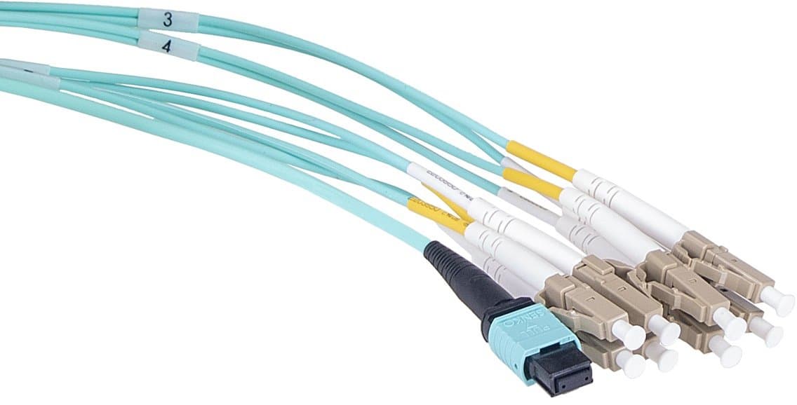 Masterlan optický MPO patch cord, MPOupc female/4xLCupc duplex, MM, OM4, 8, Typ B, 2m