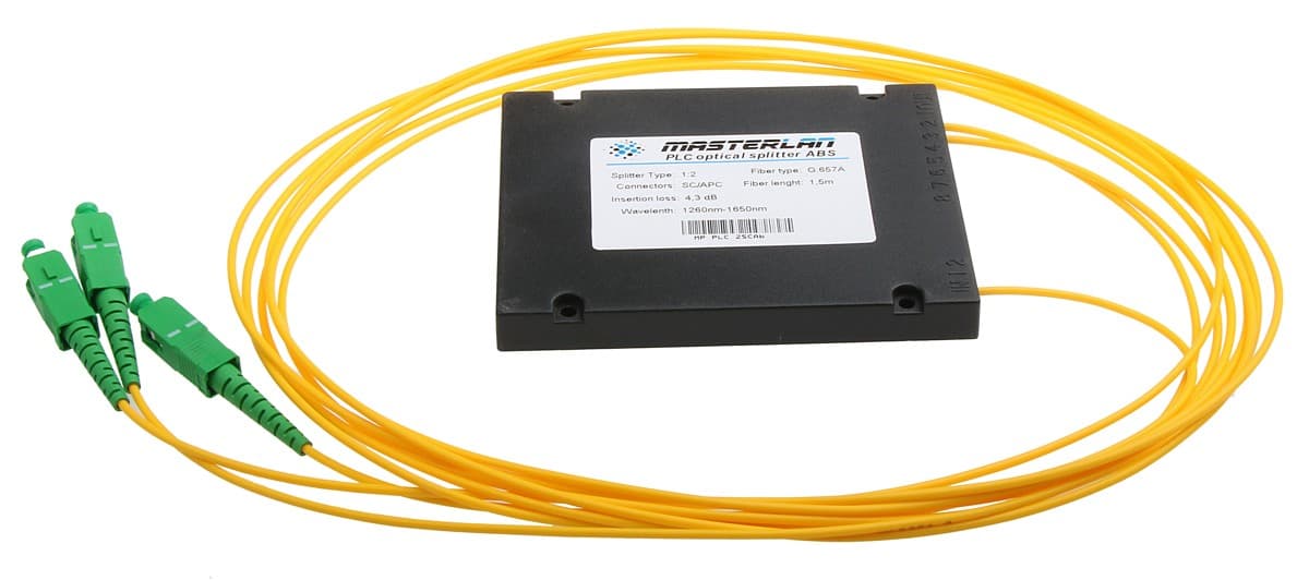 Masterlan PLC optický splitter - 1x2, 1260-1650nm, ABS box, SC/APC, 1,5m