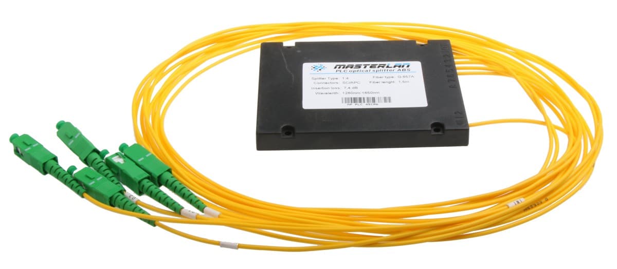 Masterlan PLC optický splitter - 1x4, 1260-1650nm, ABS box, SC/APC, 1,5m