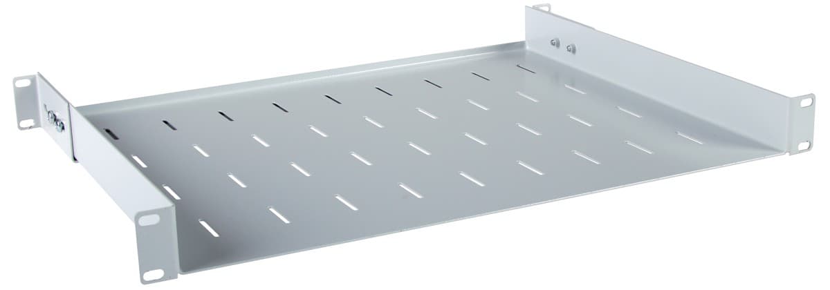 Masterlan police pevná s perforací, 1U, 19", 350mm, nosnost 40kg, šedá