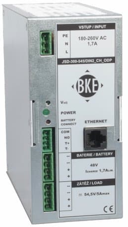 Napájecí zdroj/nabíječ BKE JSD-300-275/DIN2_CH_ODP na DIN lištu s dohledem 27,5 V, 300 W, 10 A, LAN port