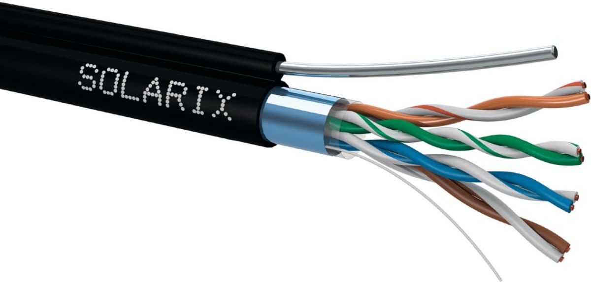 Solarix instalační kabel CAT5E FTP PE venkovní samonosný 305m cívka