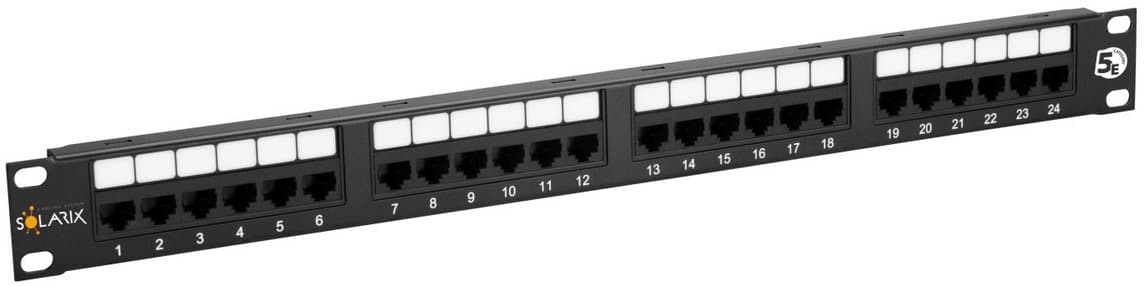 Solarix patch panel 24 x RJ45 CAT5E UTP 150 MHz, černý, 1U