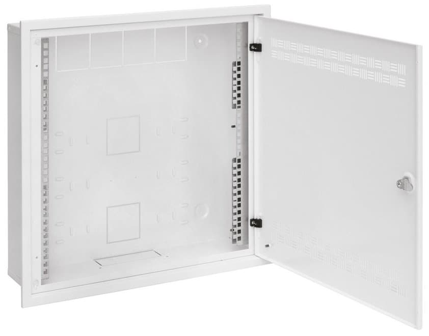 Solarix rozvaděč SOHO LC-18 do zdi s lištami 2U, 4U a 11U, 550x550x150mm, bílá, s rámečkem k zazdění