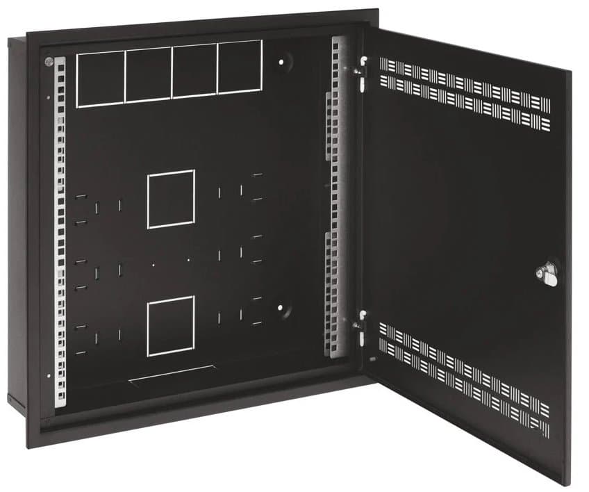 Solarix rozvaděč SOHO LC-18 do zdi s lištami 2U, 4U a 11U, 550x550x150mm, černá, s rámečkem k zazdění
