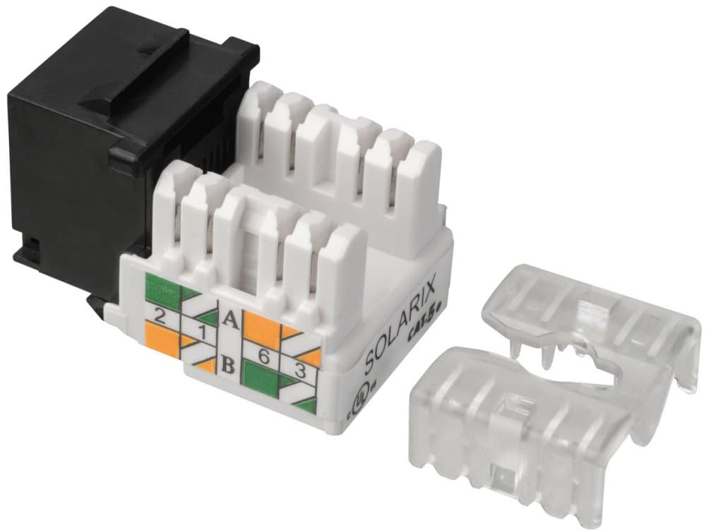Solarix zařezávací keystone CAT5E UTP RJ45, černý, svorkovnice 90°