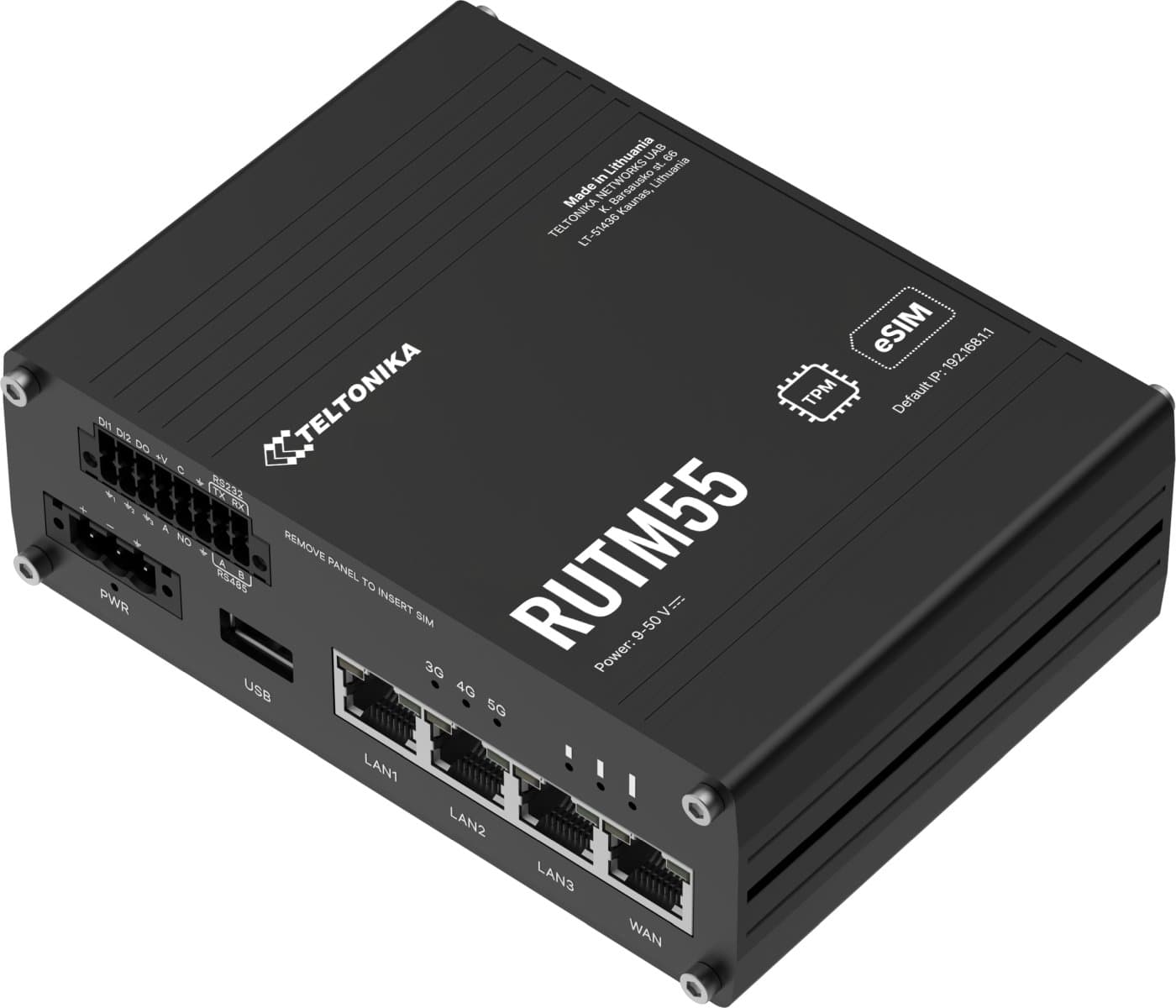 Teltonika RUTM55 Průmyslový 5G/Wi-Fi + Serial + I/O + eSIM Wi-Fi Router